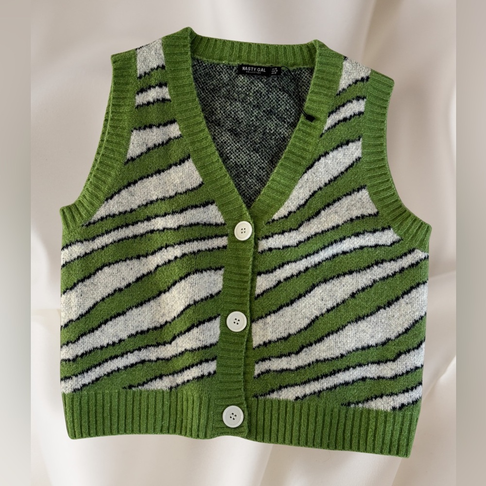 Nasty Gal Green Zebra Print Knit Vest